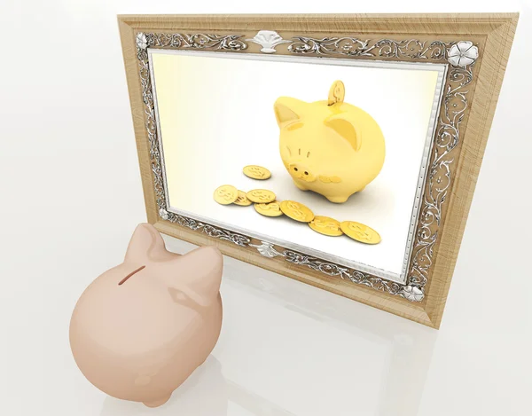 Piggy på spegeln — Stockfoto