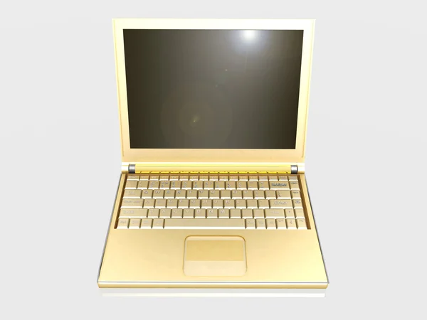 3d laptop ouro no fundo branco — Fotografia de Stock