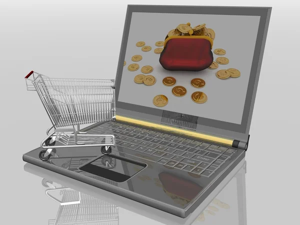 Shopping-cart and laptop isolated — Stock Photo, Image