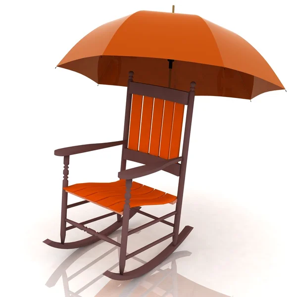 Старое кресло-качалка с зонтиком на белом фоне — стоковое фото