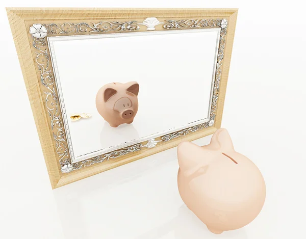 Porquinho no espelho — Fotografia de Stock