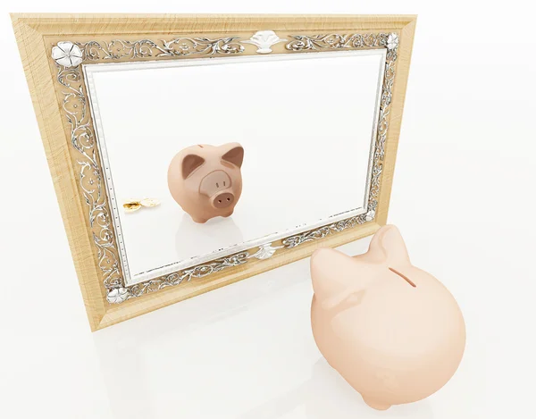 stock image Piggy at the mirror