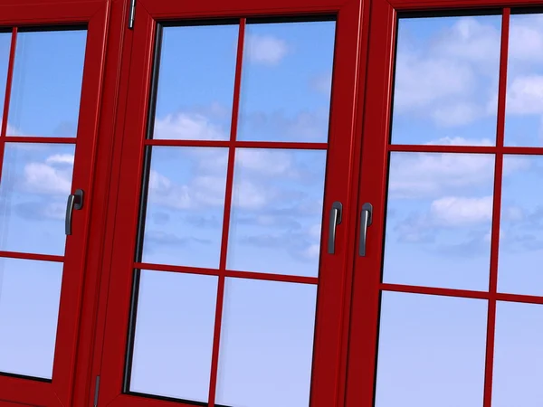 Himmel durch ein rotes Fenster gesehen — Stockfoto