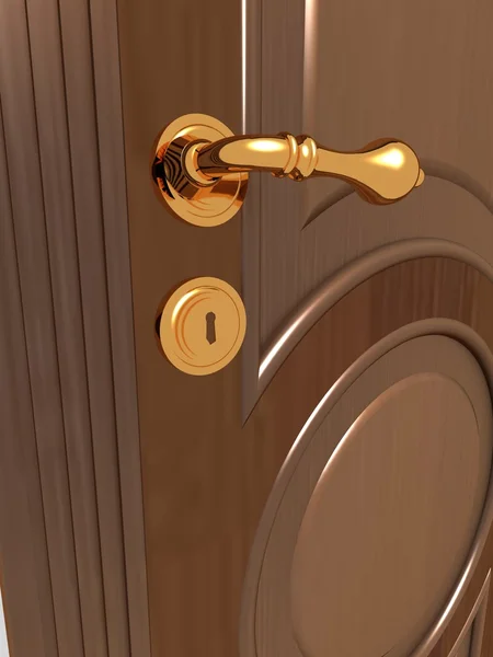 stock image Beautiful metal handle and keyhole on a wooden door