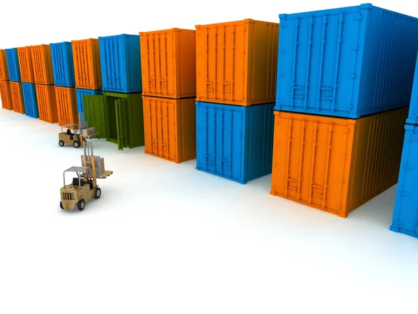 Beladung der Kisten in einem Container auf weißem Hintergrund — Stockfoto
