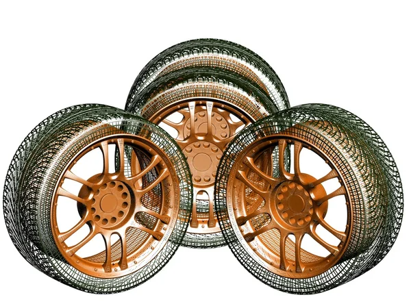 Wheels isolated on white. 3d illustration — Stock Photo, Image
