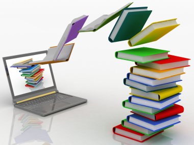 Books fly into your laptop clipart