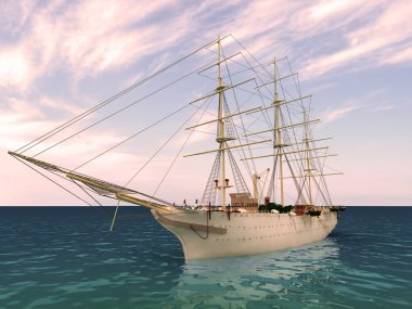 The ship is at sea in good weather clipart