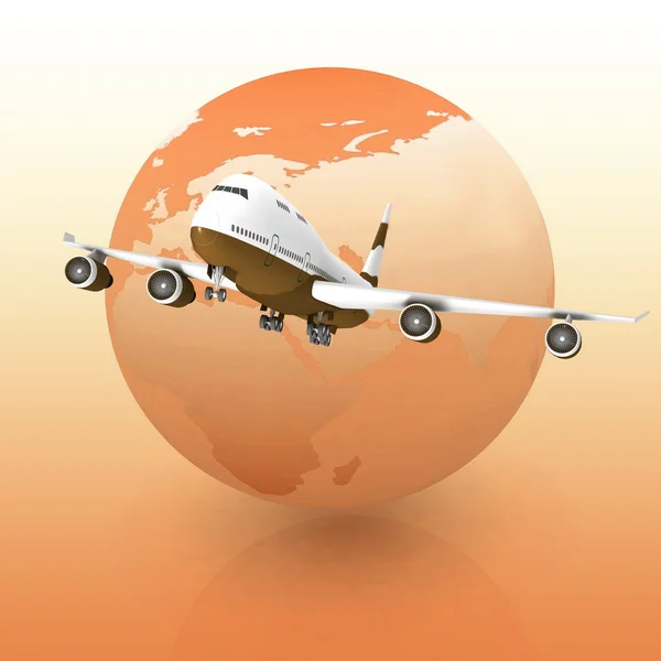 Samolot pasażerski z globusem w tle — Zdjęcie stockowe