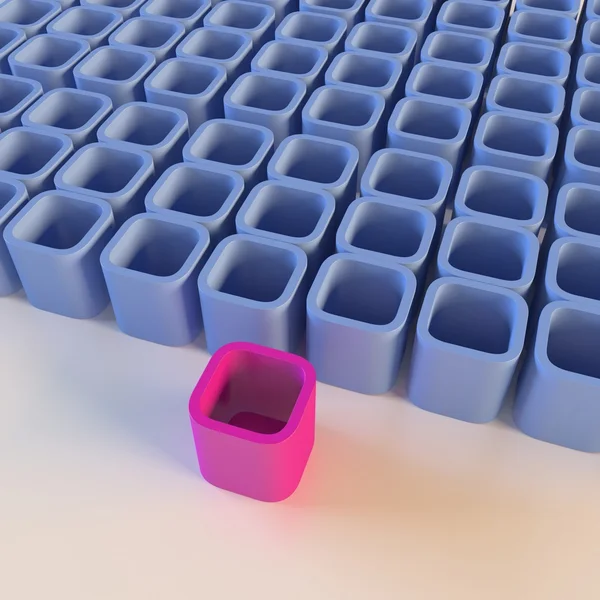 Blocchi blu astratti con un blocco rosa a contrasto — Foto Stock