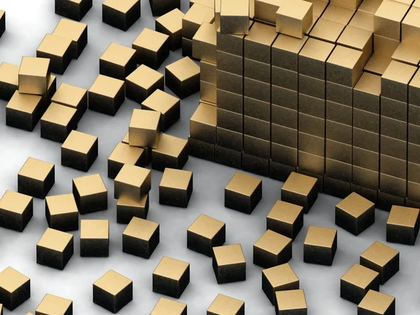Поврежденная сборка золотых блоков — стоковое фото