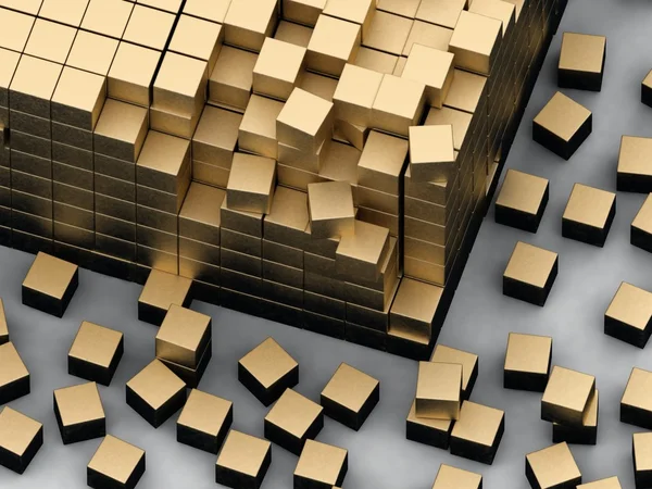 Damaged assembling of gold blocks — Stock Photo, Image