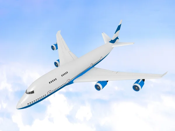 Vliegtuig op blauwe hemel — Stockfoto