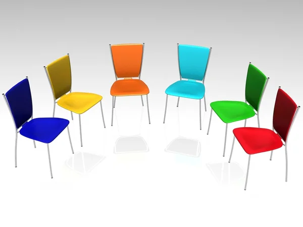 Gruppo di sedie colorate costa un semicerchio — Foto Stock