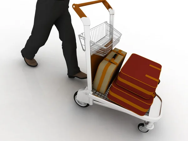 Uomo rotola leggero carrello con bagagli — Foto Stock
