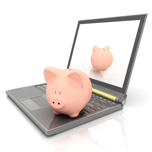 Piggy bank en laptop — Stockfoto