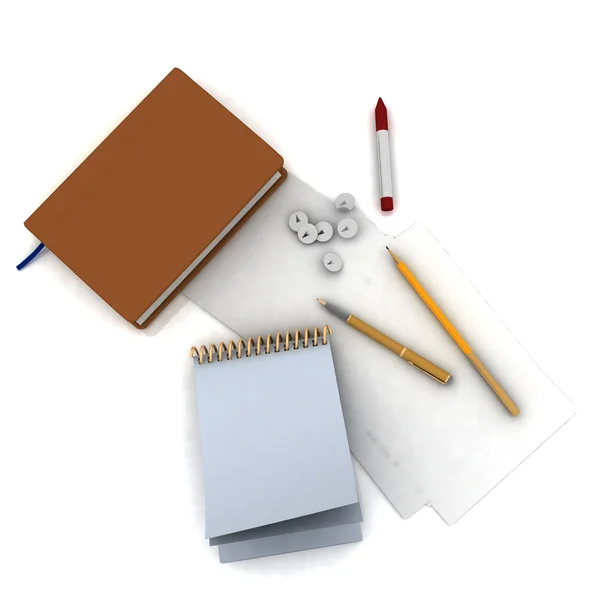 Notitieboekje met schriftelijke onderwerpen en een papier — Stockfoto