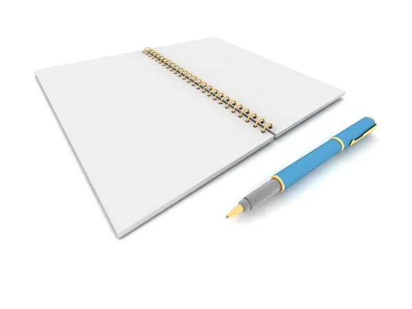 Σημειωματάριο και στυλό σε λευκό φόντο — Φωτογραφία Αρχείου