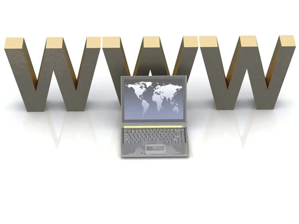 Ноутбук и WWW на белом фоне — стоковое фото