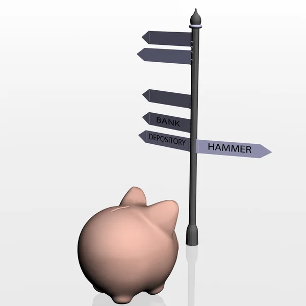 Piggy bank en reizende aanwijzer — Stockfoto