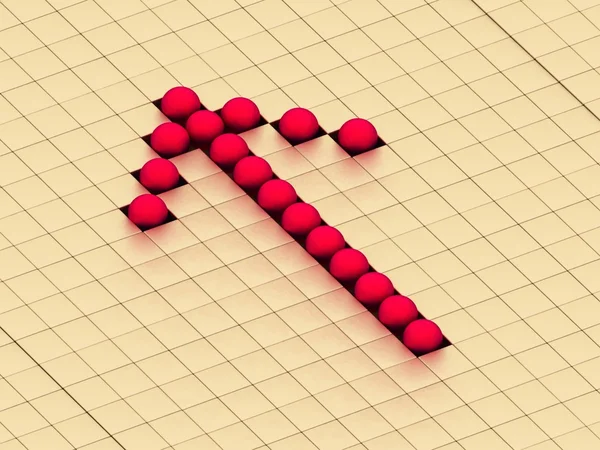 Piros golyó is alkotó egy nyíl egy arany háttér kocka — Stock Fotó