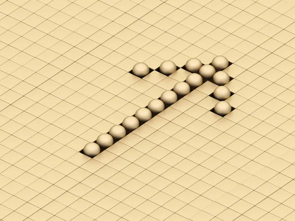 Balls ones forming an arrow on a background gold cubes — Stock Photo, Image