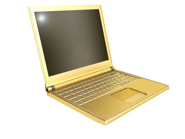 3D-guld laptop på vit bakgrund — Stockfoto