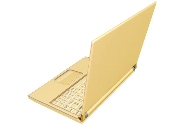 在白色背景上的 3d 黄金笔记本电脑 — 图库照片