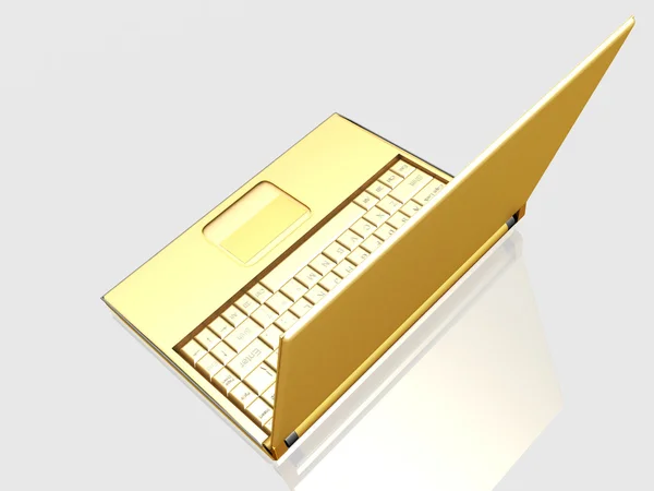 在白色背景上的 3d 黄金笔记本电脑 — 图库照片