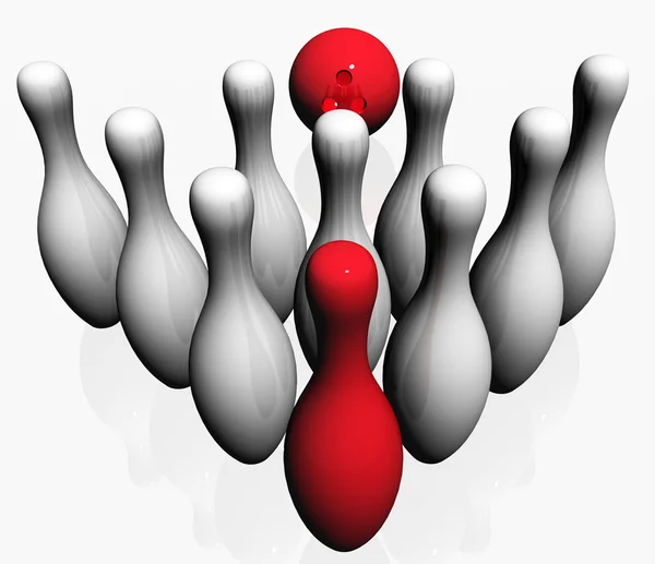 Bowling ball and the bowling pins — Stock Photo, Image