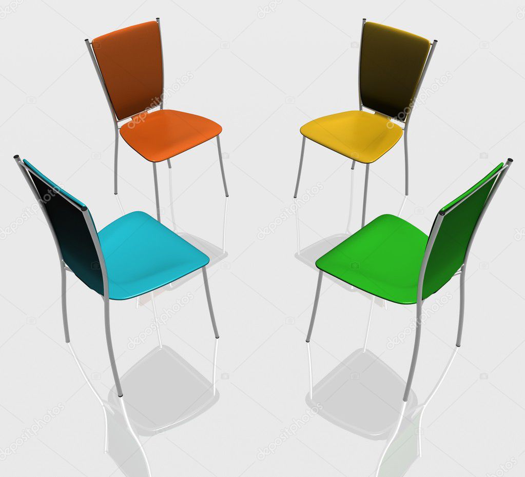Chairs arranging round small group isolated on white background