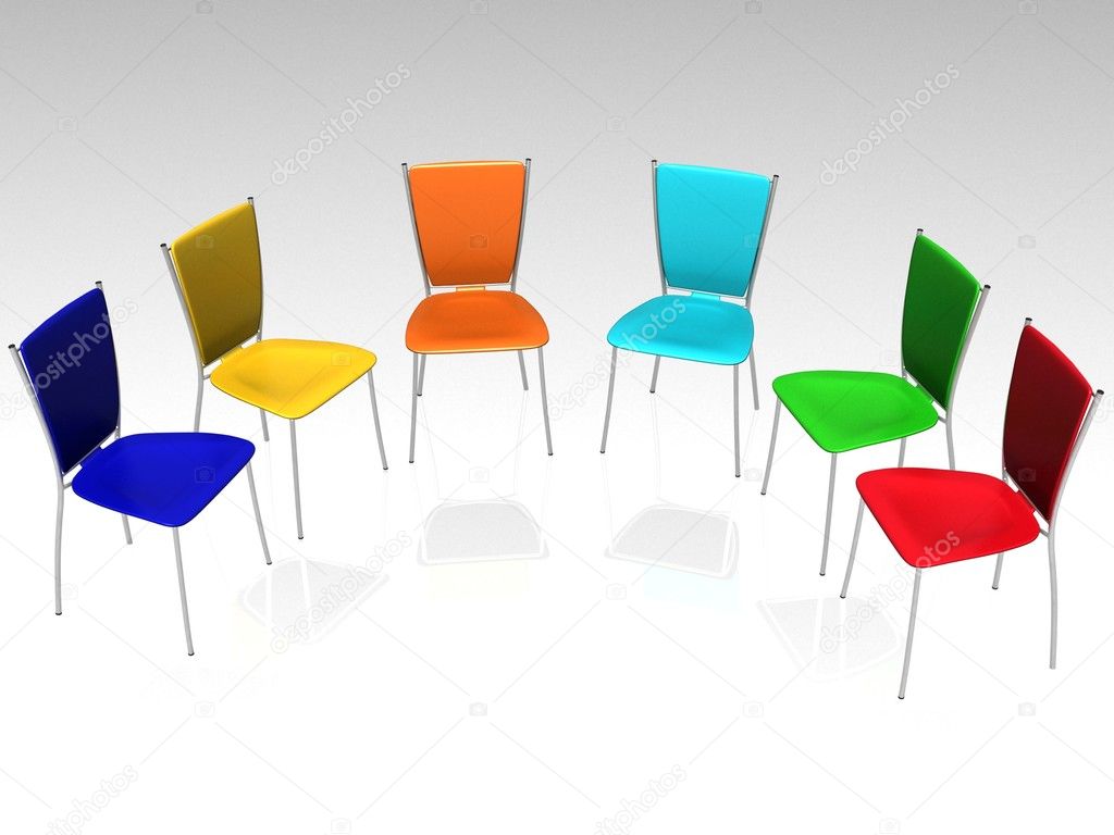 Group of colourful chairs costs a half-round