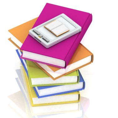 Pocket pc and stacks of books clipart