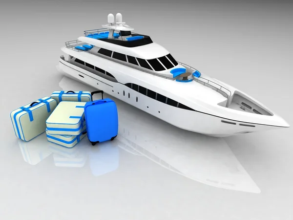 Yacht och bagage från resväskor — Stockfoto