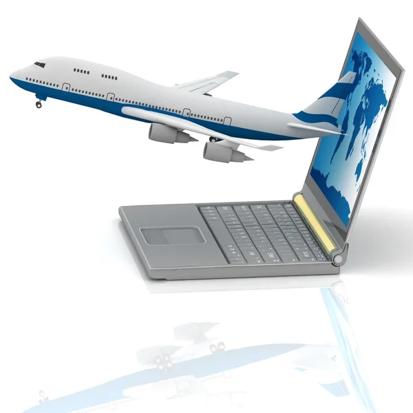 Laptop monitör uçak çıkartıyor — Stok fotoğraf