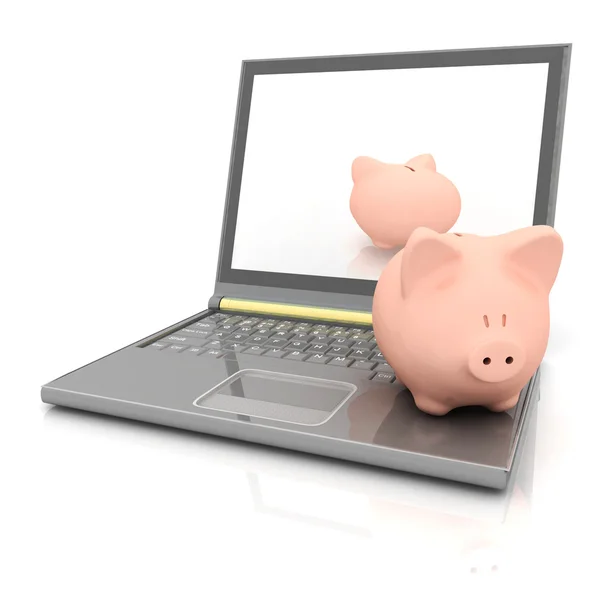 Piggy bank laptop — Stockfoto