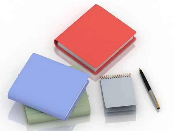 Zwarte pen met notebook en boek — Stockfoto