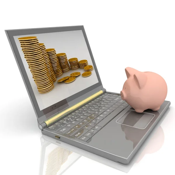 Piggy bank laptop — Stock Photo, Image