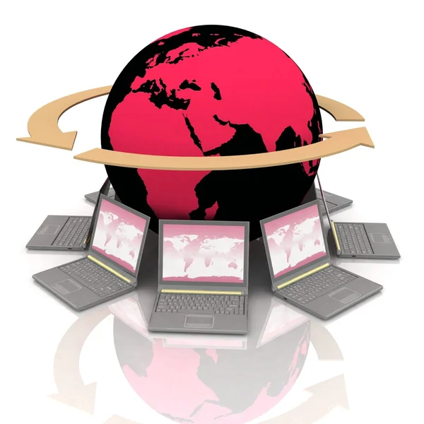 Laptop ronde een globe — Stockfoto