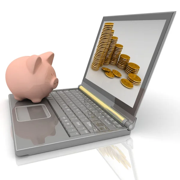 Piggy bank és laptop — Stock Fotó