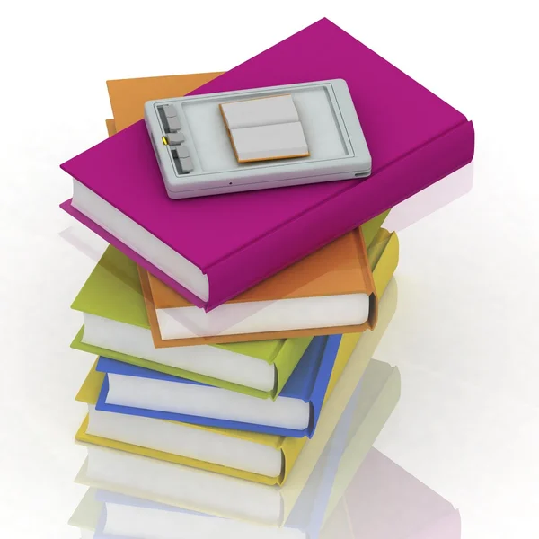 Taschencomputer und Bücherstapel — Stockfoto
