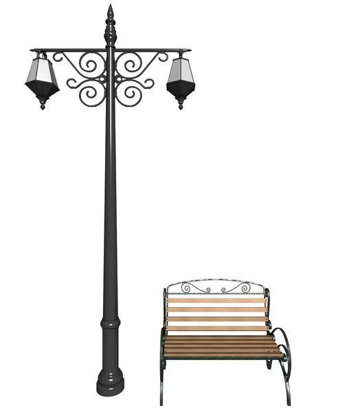 Pouliční lucerny a lavice v retro stylu — Stock fotografie