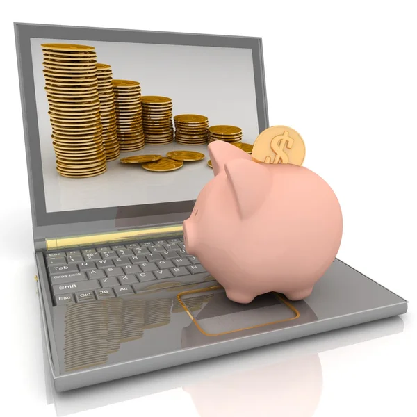 Piggy bank laptop — Stock Fotó