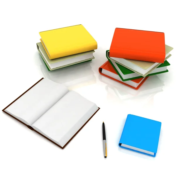 Black pen with notebook and books — Stock Photo, Image