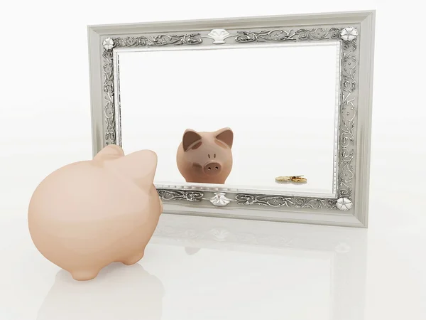 stock image Piggy at the mirror