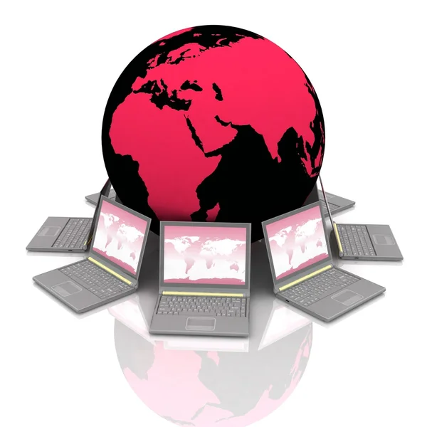 Laptop ronde een globe — Stockfoto