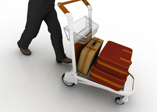 stock image Man rolls light cart with luggage