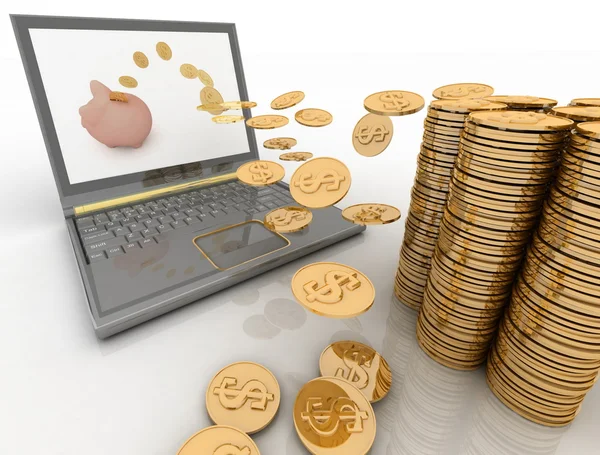 Pieniądze lecą do laptopa — Zdjęcie stockowe