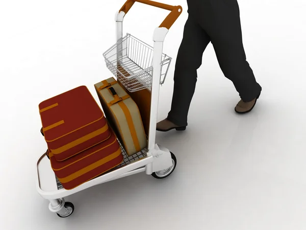 Uomo rotola leggero carrello con bagagli — Foto Stock