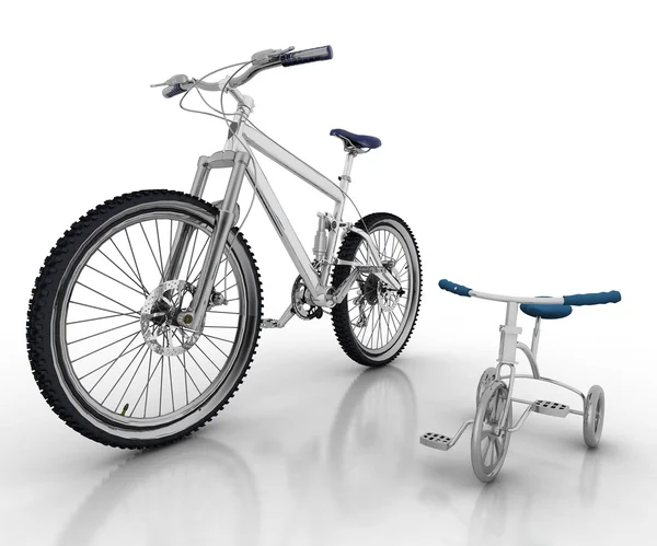 Дитячий велосипед проти спортивного велосипеда — стокове фото